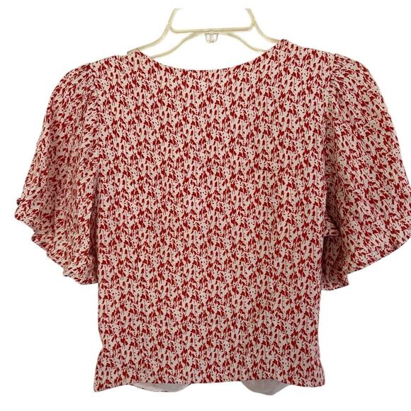 ASTR the Label Red Orange White Ditsy Keyhole Flutter Sleeve Top Womens Small - Picture 2 of 10